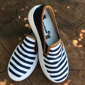 Classic Womens Slip On Tennis Navy and White Shoes